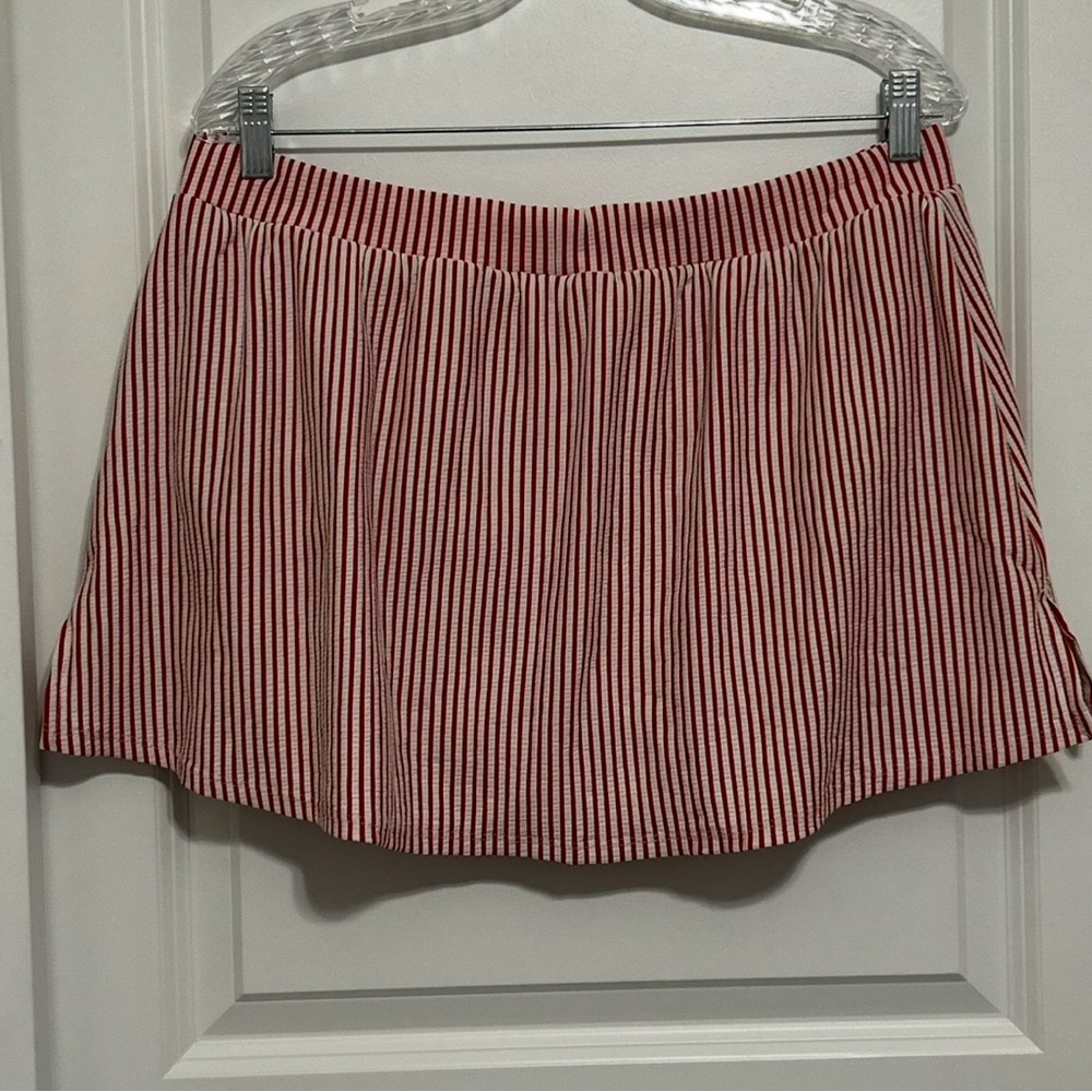 Swim by Cacique Red & White Striped Seersucker Swim Skirt with Brief Size 16 - Picture 8 of 9